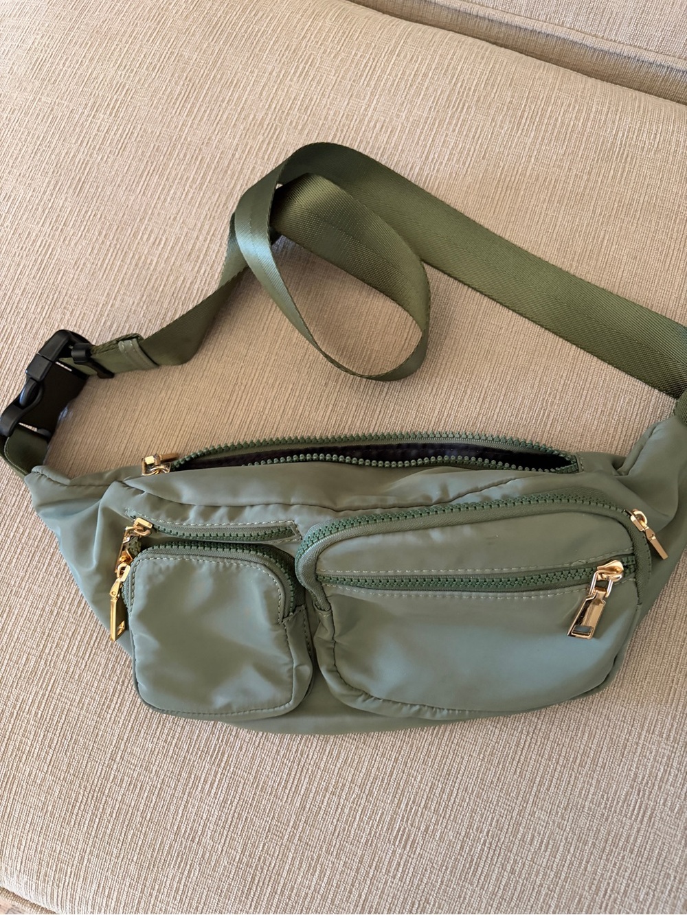 Urban Expressions Olive Green Crossbody Belt Bag with Gold Hardware